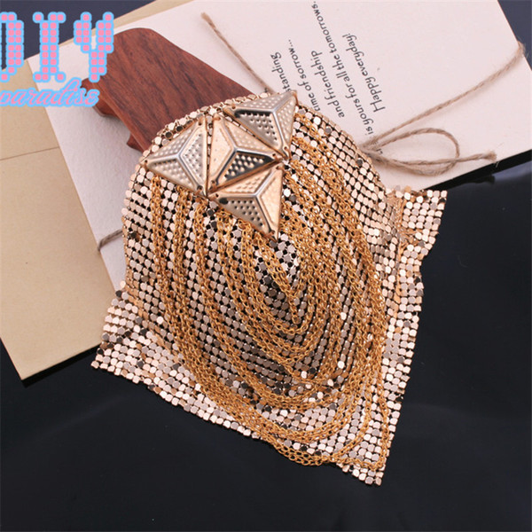 Luxury triangle Handmade Fashion Tassel Chain Shoulder Board Badges Beads Fabric Metal Epaulette Military Pin on Brooch Medal