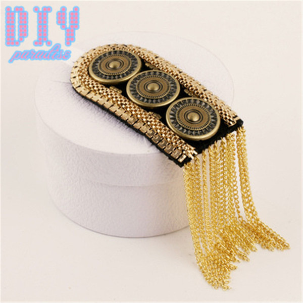 Stone inlay Handmade Fashion Tassel Chain Shoulder Board Badges Beads Fabric Metal Epaulette Military Pin on Brooch Medal