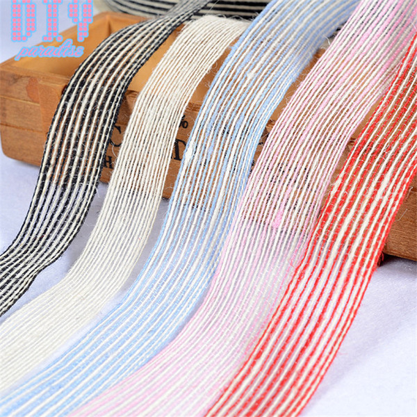 100M Colorful stripes Natural Burlap Hessian Jute Twine Cord Hemp Rope Trim Rustic Wrap Gift Packing String Wedding Party Decoratio