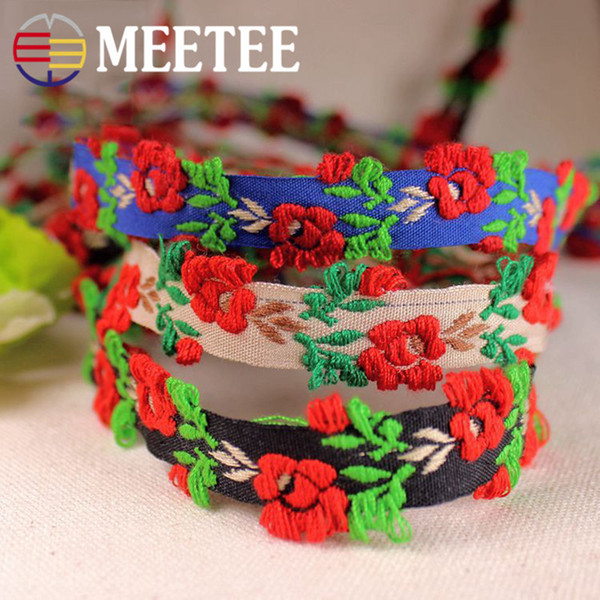 MEETEE cane webbing Vintage roses flower ribbon color clothing decorative Ethnic style dance clothing accessories webbing DIY ZK682