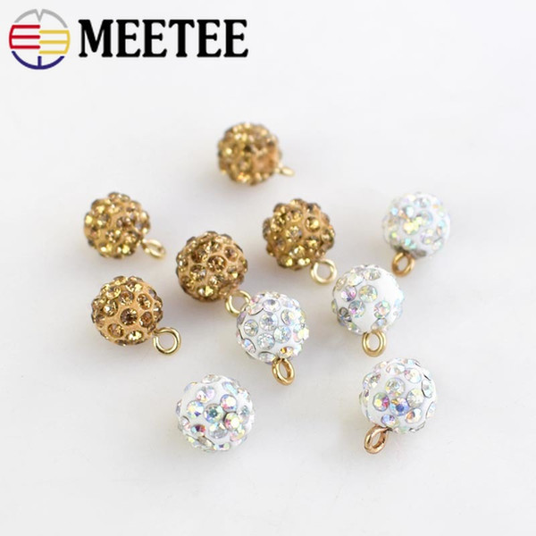 MEETEE 10mm resin pearl Rhinestone button round shirt sweater fashion clothing White Gold buttons sewing accessorize ZK818