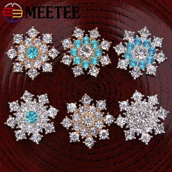 Meetee 25mm Metal flower Rhinestone Buckle Alloy blue dress decoration Accessorize Buttons DIY Drill Headwear Accessory BD454