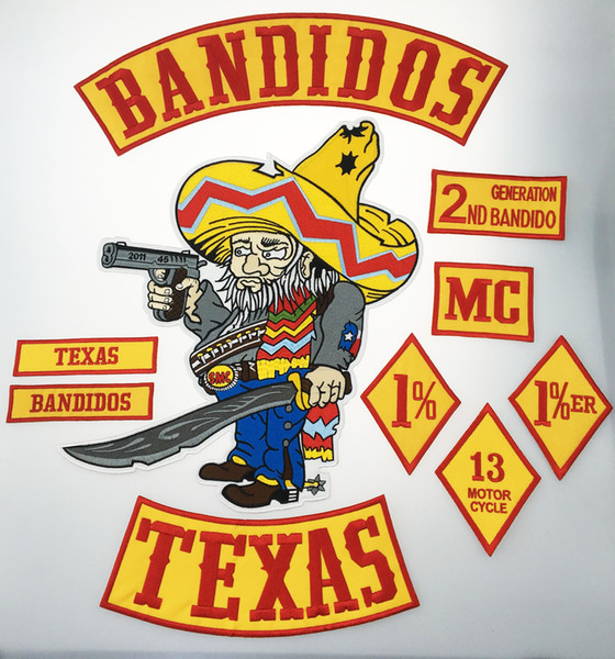 Hot Sale 10pcs/Set BANDIDOS TEXAS MC Patch Embroidered Iron-On Full Back Size Jacket Vest Motorcycle Biker Patch 1% Patch Free Shipping