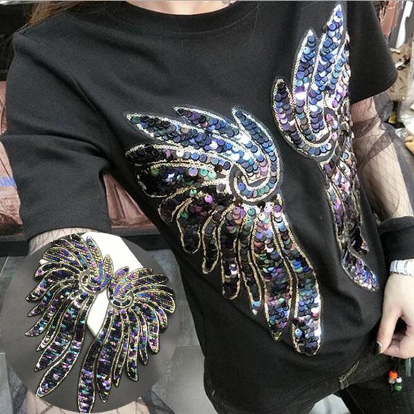 Fashion One Pair Sparking Wings Patch Iron on Sew on Embroidery Patches for DIY Tops Dress Sweater Shirt Clothes Decoration