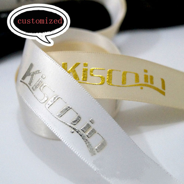 Golden or silver Printing Custom Logo Satin Ribbon FOR Personalized Gifts Boxes Decoration Flower Store Bunch Printing Names and Logos