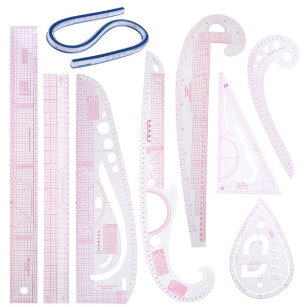 9PCS pink Collar Drawing Tailor Curve Yardstick Sewing Tools Cutting Ruler Tailor Ruler Curve Yardstick Sewing Tools Accessory