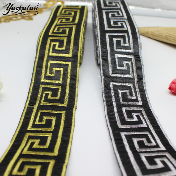 YACKALASI 6 Yards/Lot Cosplay Costume Band Trims Gold Embroidered Ribbon Appliqued braid iron on Belt 5CM Wide