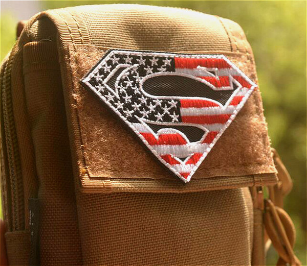 3*2 inch high quality Wholesale 3D Patches Superman Embroidered patch with magic tape outdoor armband badge GPS-029 garment accessories