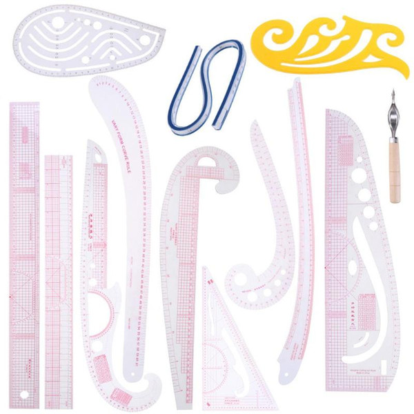 13Pcs/set Styling Ruler Yardstick Sleeve Arm French Curve Set Cutting Ruler for Sewing Cutting Knife DIY Sewing Tools