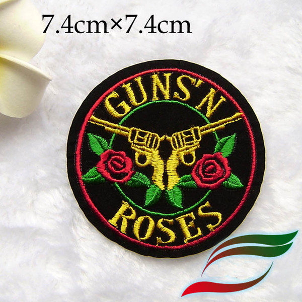 Punk Rose Skull with GUN Music Badge Embroidered Iron On Patch Sticker patches jacket Shoes hats applique accessories