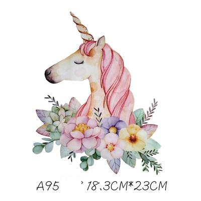 Cartoon Unicorn Stickers Homemade 18.3*23 cm Iron on Patches DIY T shirt Hoodies Patch On Clothes Jacket Thermal Transfer