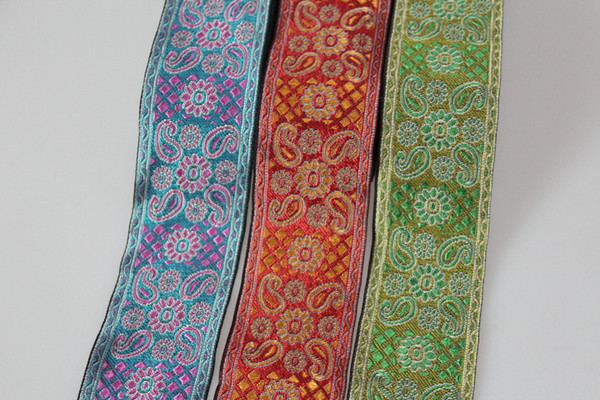 wide abou5cm 10yards/lot Polyester Woven Jacquard Ribbon quadrangle flowers pattern for curtain and clothing accessory LS-0549