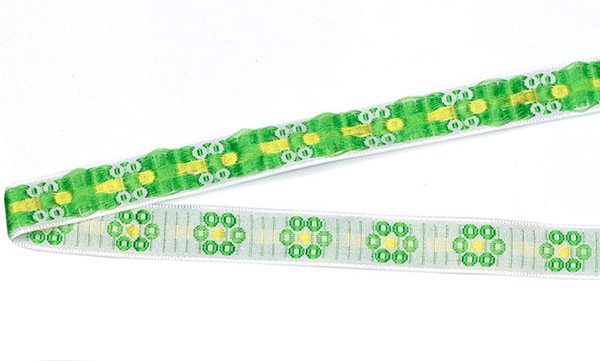 DIY lace ribbon polyester woven Jacquard Ribbon with green flowers Embroidery webbing trim 12mm Width SC441-12 free shipping 3000m custom