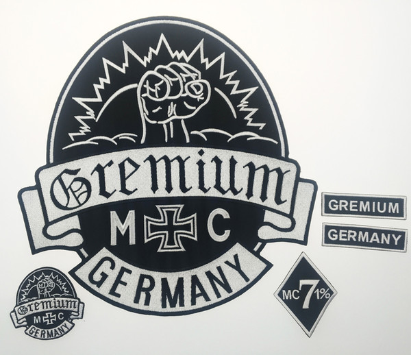 Hot Sale! GREMIUM Germany Embroidered Patches Full Back Size Patch for Jacket Iron On Clothing Biker Vest Patch Rocker Patch Free Shipping