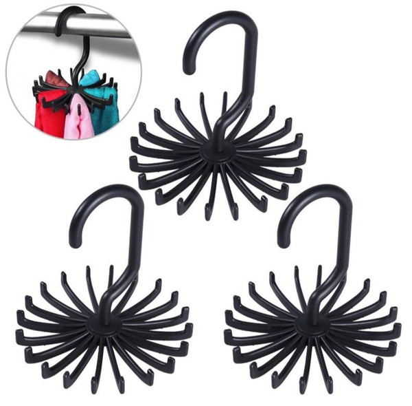 Plastic Rotating Tie Rack Hanger Holder 20 Hooks Household Hanging Tie Rack Belt Hanger Scarf Necktie Belt Organizer EEA446 100PCS