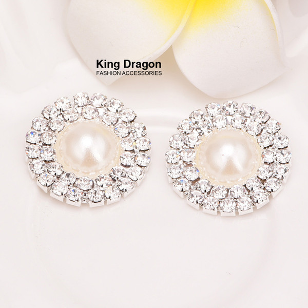 Crystal Double Row Rhinestone Button Pearl Button Used On Invitation Card 25MM Flat Back Silver Color 20pcs/lot KD17