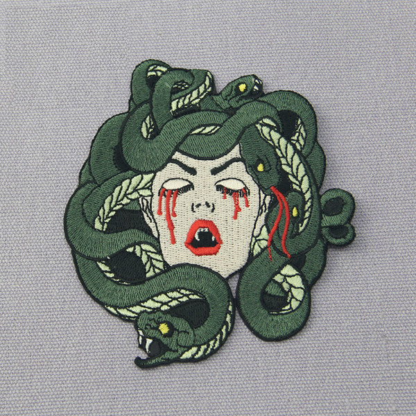 The Bleeding Medusa Mend Embroidery Patches Iron On Sewing Applique Badge Clothes Large Patch Stickers For Jackets Jeans Garment Accessories