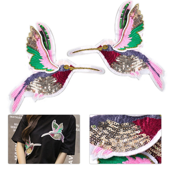 2Pcs 1Pair 3D Paillette Sequin Embroidery Birds Patch Applique Sew On Clothes Shirt Docarate Accessory Patchwork DIY Patches