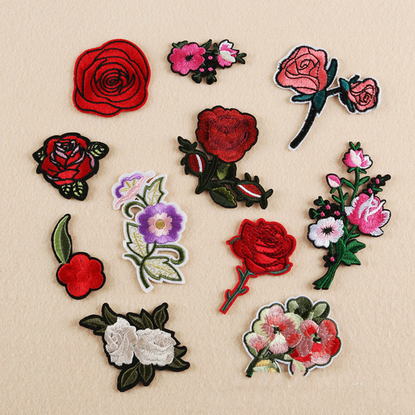 Diy Patches Plum Rose for Clothing Embroidered Patch Applique on Patches Sewing Accessories Badge Stickers for Clothes Bag 10pcs