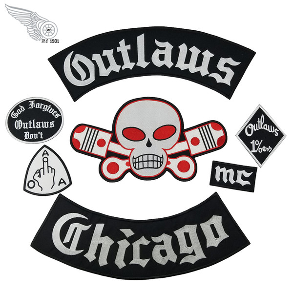 Popular Outlaw Chicago Embroidery Patches For Clothing Cool Full Back Rider Design Iron On Jacket Vest