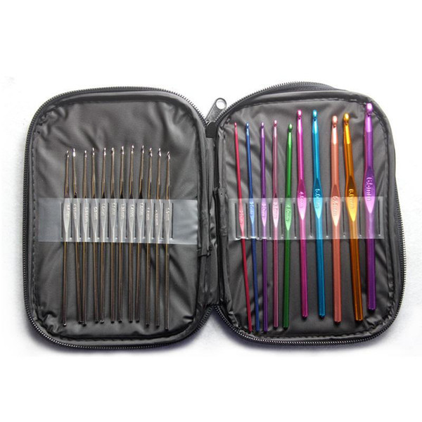 22 Pcs Multi Coloured Aluminium Crochet Hooks Needles 0.6mm-6.5mm Knitting Set with case #71632