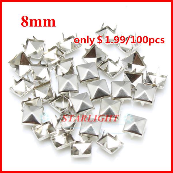 Wholesale-studs and spikes! 8mm Pyramid Studs silver Punk Rock DIY Rivet Spike Free Shipping 1000pcs/lot