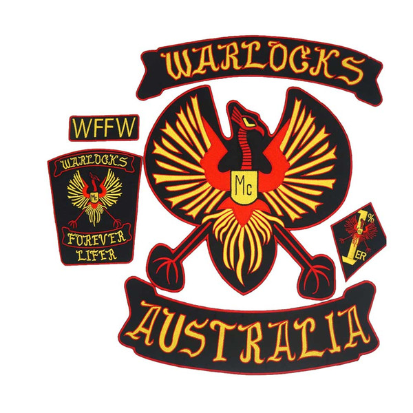 WARLOCKS AUSTRALIA large punk embroidered iron on backing biker patch badge for jacket jeans 6 pieces /SET