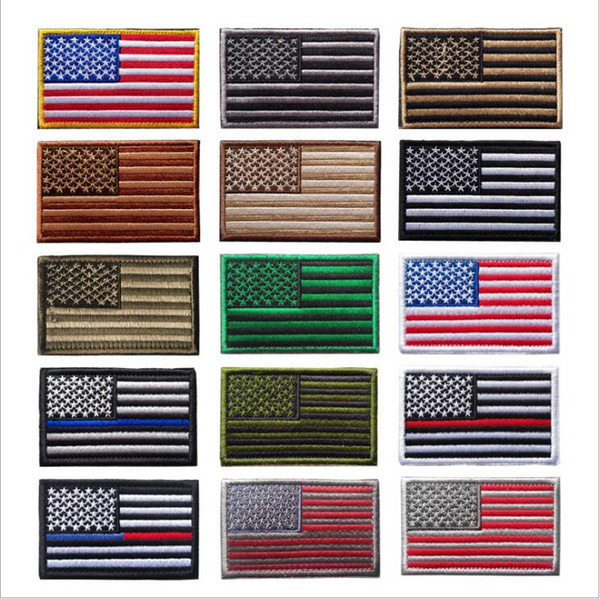 US Flag Tactical Military Patches Gold Border American Flag Iron on Patches Applique Jeans Fabric Sticker Patches For Hat Bags Badges B5297