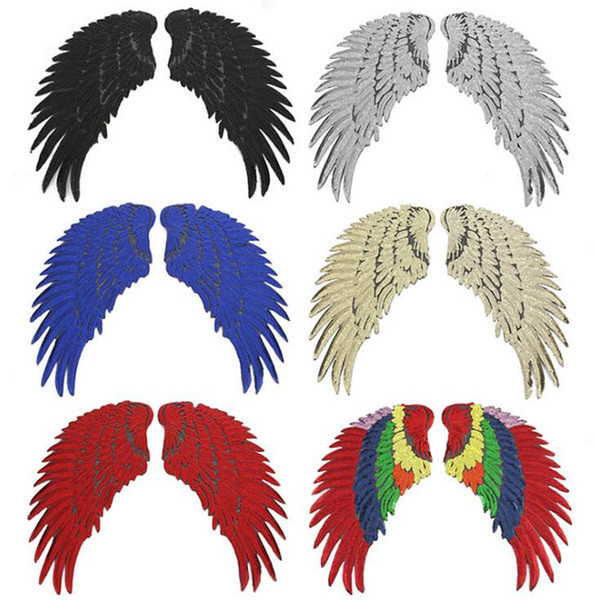 New Angel Wing Feather Sequin Embroidered Fabric Large Patch Embroidery Applique Stick Clothes Bag Decorate Accessories DIY Gold Silver Iron