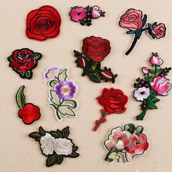 Rose Flower Patch DIY All Kind Of Iron On Patches For Clothes trousers Hat Hand Bag Stickers Embroidered Cute Romantic Patches Applique F001