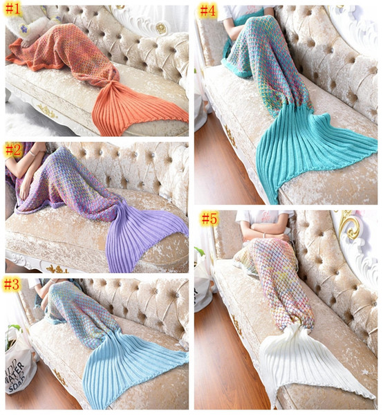 5 colors Mermaid Tail Blanket Adult Sofa Acrylic Fibres Knitting Multi Color Fish Scale Grid Quilt Rug Cocoon Sleeping Sack Gift MMA614 30