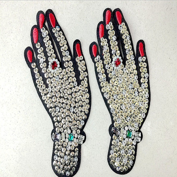 1 pcs Hand rhinestones beaded patches vintage embroidered fabric applique fashion clothing decoration sew on patch accessories supplie