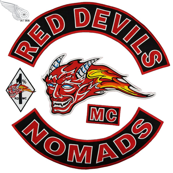 RED DEVILS NOMADS Cool Embroidery Patches Iron On Clothing Large Fashion MC Patch For Biker