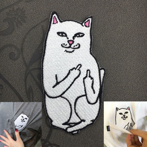 Low Price Embroidery Funny Middle Finger Cat Sew Iron On Patch Badge Fabric Applique DIY Made In China Factory