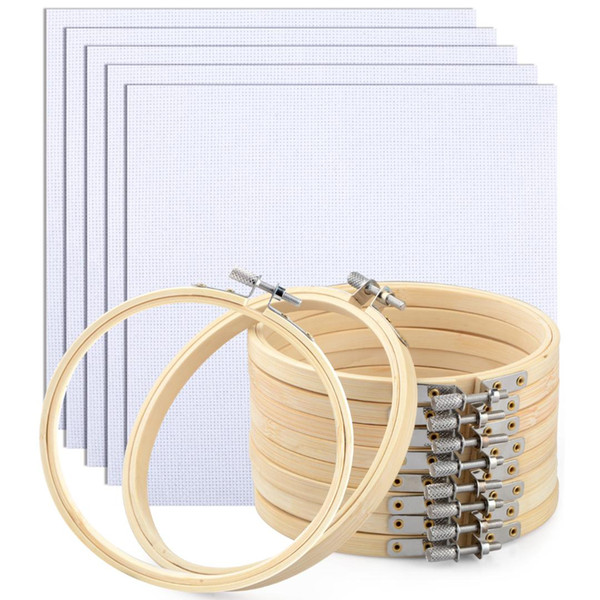 15pcs/set Manual DIY Wooden Embroidery Hoops Frame Set And White Cotton Thick Embroidery Cloth Craft Tool