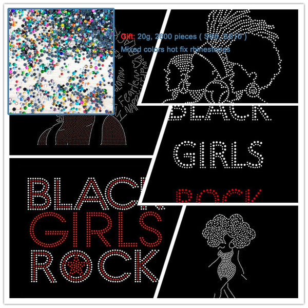 2pcs Afro Lady Black Girls Rock Rhinestone Iron On Transfers Hot fix Applique Hotfix Motif