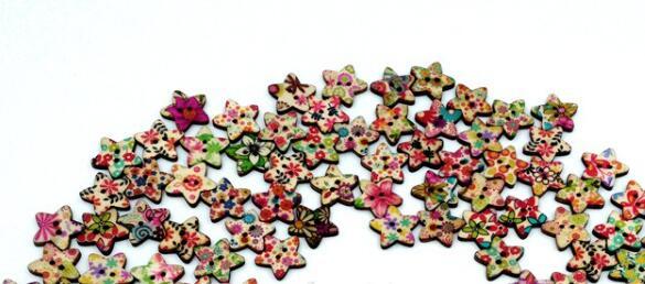 NEW Star Shaped Painted Hole Wooden Buttons 25mm x25m 100pcs/bags