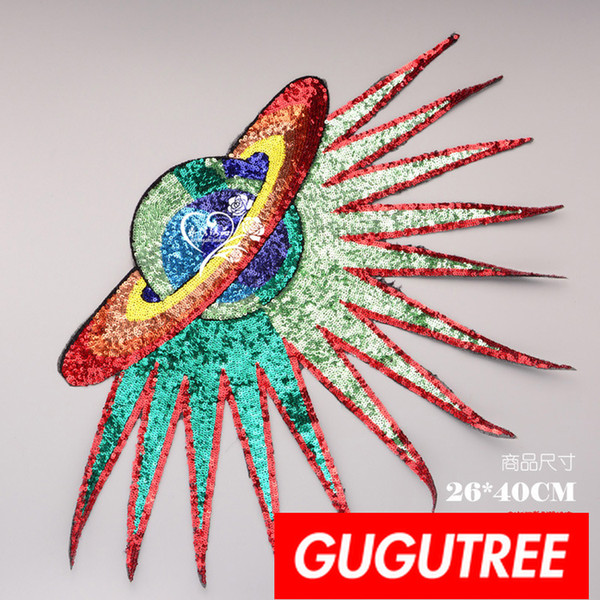 GUGUTREE sequins embroidery big patches ufo patches badges applique patches for clothing BP-849