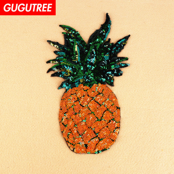 GUGUTREE embroidery paillette big pineapple patches sequin fruits patches badges applique patches for clothing