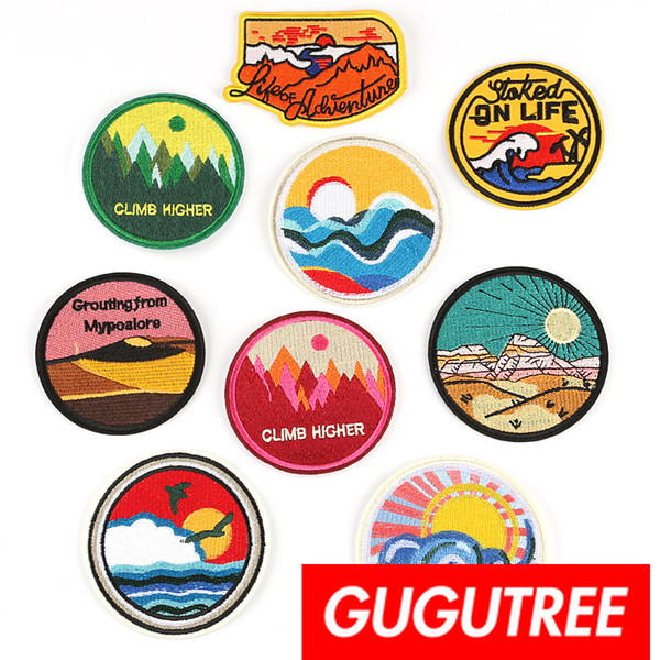 GUGUTREE iron on embroidery mountain patches badge patch Applique Patch for Coat,T-Shirt,hat,bags,Sweater,backpack SP-262