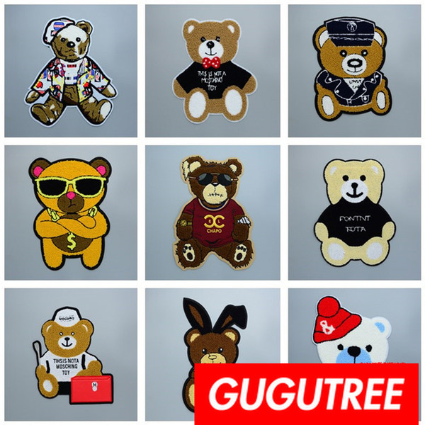 GUGUTREE embroidery big patches bear patches badges applique patches for clothing BP-783