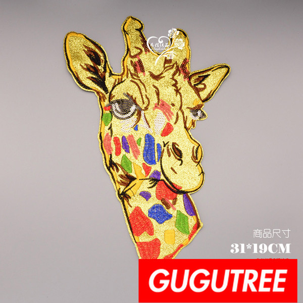 GUGUTREE sequins embroidery big patches deer patches badges applique patches for clothing BP-856