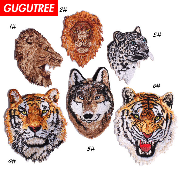 GUGUTREE embroidery tiger patches wolf patches badges applique patches for clothing