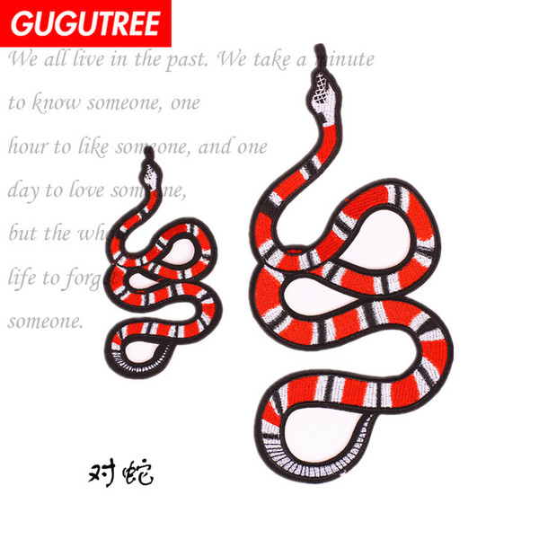 GUGUTREE embroidery big snake patches red snake patches badges applique patches for clothing BP-31