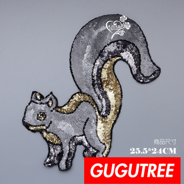 GUGUTREE sequins embroidery big patches squirrel patches badges applique patches for clothing BP-846