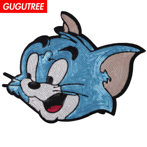 GUGUTREE sequins embroidery big patches cats patches badges applique patches for clothing BP-649