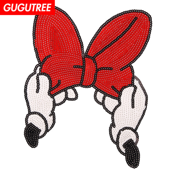 GUGUTREE sequins embroidery big patches bowknot patches badges applique patches for clothing BP-651