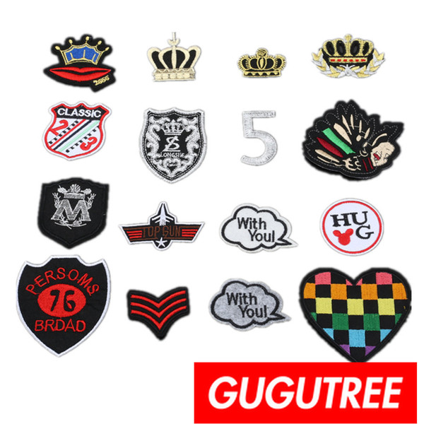 GUGUTREE iron on embroidery crown patches badge patch Applique Patch for Coat,T-Shirt,hat,bags,Sweater,backpack SP-397