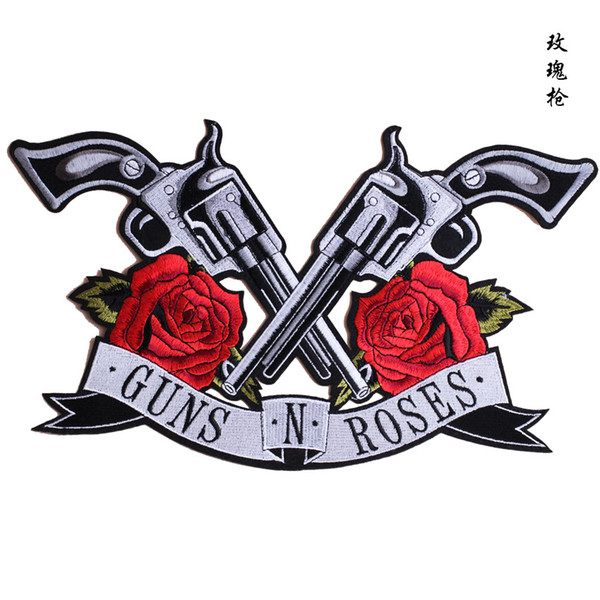 GUGUTREE embroidery big guns patches rose patches badges applique patches for clothing