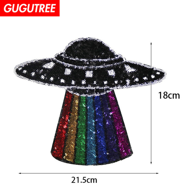 GUGUTREE embroidery sequins big ufo patches star patches badges applique patches for clothing BP-347